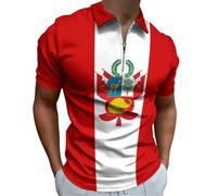 Homme Polo Manches Courtes Drapeau Péruvien Grande Taille T Shirt Col Zippé Décontracté Tshirt Ete Comfort Emblème À Rayures Ethniques Outdoor Golf Shirts For Man Stretch Slim Fit Vêtements, Rouge