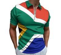 Homme Polo Manches Courtes Drapeau Sud-Africain Grande Taille T Shirt Col Zippé Décontracté Tshirt Ete Comfort Rayures Géométriques Outdoor Golf Shirts For Man Stretch Slim Fit Vêtements, Vert