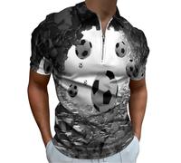 Homme Polo Manches Courtes Mur Briques Football 3D Grande Taille T Shirt Col Zippé Décontracté Tshirt Ete Comfort Illusion D'Optique Outdoor Golf Shirts For Man Stretch Slim Fit Vêtements, Gris