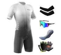 Homme Pro Trifonction Manches Courtes Sports de Plein Air Vêtements de Triathlon, Combinaison de Triathlon à Manches Courtes pour entraînement à vélo,