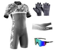 Homme Pro Trifonction Manches Courtes Sports de Plein Air Vêtements de Triathlon, Tri-Costume d'une pièce, Body d'été avec Poches,pour Course À Pied, Natation, Cyclisme Body (TYP-4,XL)