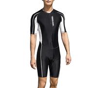 Homme Professionnel Maillot de Bain Une pièce d'entraînement Manche Courte Col Rond Contraste Combinaison de Surf Plongée Natation Combinaison Shorty de Plage Grande Taille Noir 3XL