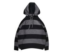 Homme Pull Hiver - Rayé pour S Automne Et Hiver Tendance Ample Paresseux Rétro À Capuche en Tricot Décontracté (Grey XXL)