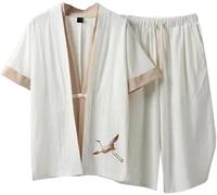 Homme Pyjama 2 Pièces Costume Chemise De Nuit en Coton D’été Pyjama Short À Manches Courtes Ensemble Pyjama avec Poches, Blue, 9XL