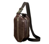 Homme Sac à Bandoulière Poitrine en Cuir Véritable, Mode Sac Banane Grande Capacité, Sac à Dos Porté Travers Casual Sacoche de Ceinture avec Bandoulière Réglable pour Voyage Cyclisme Sport Coffee