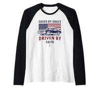 Homme Saved by Grace, Driven by Faith - Men's Christian Muscle Car Manche Raglan