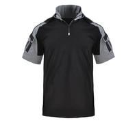 Homme Shirts de Combat à Manches Courtes T-Shirt de Sport zippé Quartier Militaire T-Shirt Tactique Sport Chemise Muscle,Gris,S