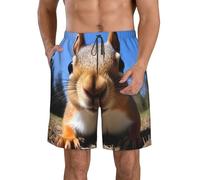 Homme Short de Bain Confortable Shorts de Plage Gros Plan d'un écureuil Curieux Séchage Rapide Boardshort pour Natation Plage Été XL