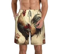 Homme Short De Bain Ferme Floresale Rustique Et Magnifique avec Un Coq Vintage Protection Solaire Maillot De Bain Classics Pantalon Court pour Sport Natation Piscine M