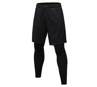 Homme Short de Fitness 2 en 1 avec Leggings de Compression Pantalon Long et Short de Sport léger pour Running Jogging Cyclisme Noir M