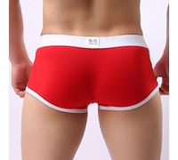 Homme sous vêtements Bulge Pouch Sexy Underpants Underwear Solid Shorts Breathe Mens Briefs String Ouvert Entrejambe (Red, L)