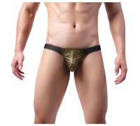 Homme sous-vêtements s Mode T Dos Mince String Taille Basse Doux Slips Slip Satin (Gold, L)