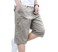 Homme Sport Coton Short avec Poches Zippées Short Travail Coupe Ample Cargo 3/4 Long Homme Pantacourt Coupe Ample sous Le Genou Short Tactique avec Plusieurs Poches (Gris Clair,6XL,6XL)