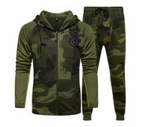 Homme Survêtements d'hiver 2 pièces Imprimé Camouflage Sweat à Capuche à manches longues et Pantalons de jogging de Course à pied et d'entraînement de Travail JunVert M
