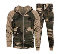Homme Survêtements d'hiver 2 pièces Imprimé Camouflage Sweat à Capuche à manches longues et Pantalons de jogging de Course à pied et d'entraînement de Travail Kaki M