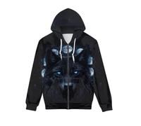 Homme Sweat à Capuche avec Impression Numérique 3D de Loup à Zip , doux