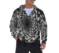 Homme Sweat À Capuche Hiver Chaud Hoodie Carrés Géométriques Abstraits Épaisse Pull À Capuche Doublée Polaire Manche Tunnel D'Illusion Visuelle 3D Longue Veste À Capuches Fermeture Éclair Intégrale,L