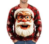 Homme Sweat Col Rond Père Noël Lunettes Visage Géant Manches Longues | Haut À Motif Couvert, Vêtement Monsieur, Style Caricatural Saisonnier Sur Tenue, Habit De Fête, Pour Veillées