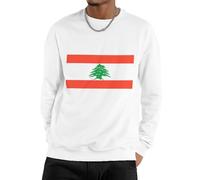 Homme Sweat-Shirt À Col Rond en Polaire, Pull Basique Liban Drapeau National Sweatshirt Homme Femme Manches Longues Haut Chaud Hiver Toutes Saisons Couple