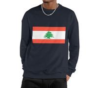 Homme Sweat-Shirt À Col Rond en Polaire, Pull Basique Liban Drapeau National Sweatshirt Homme Femme Manches Longues Haut Chaud Hiver Toutes Saisons Couple