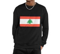 Homme Sweat-Shirt À Col Rond en Polaire, Pull Basique Liban Drapeau National Sweatshirt Homme Femme Manches Longues Haut Chaud Hiver Toutes Saisons Couple