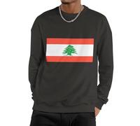 Homme Sweat-Shirt À Col Rond en Polaire, Pull Basique Liban Drapeau National Sweatshirt Homme Femme Manches Longues Haut Chaud Hiver Toutes Saisons Couple