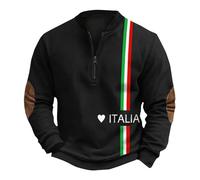 Homme Sweat-Shirt mi-Épais avec imprimé Italie Drapeau Créatif Pull Coupe Ample Haut Homme à Manches Longues T-Shirts Polo Demi-Zippé Cadeau de Sport Homme Garçon
