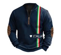 Homme Sweat-Shirt mi-Épais avec imprimé Italie Drapeau Créatif Pull Coupe Ample Haut Homme à Manches Longues T-Shirts Polo Demi-Zippé Cadeau de Sport Homme Garçon