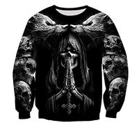 Homme Sweatshirt à Capuche Viking Skull Fenrir Wolf Tattoo Vintage 3D Impression Pleine Zip Col Rond Veste Décontractée Survêtement, Personnalité Païenne Celtique Nordique Streetwear,Sweatshirt,4XL