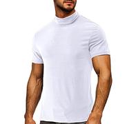 Homme T-Shirt à Manches Courtes Col Montant Coton Casual Pullover Tees Tops Slim Club Sports Blouse Basic Undershirt T-Shirt à Col Roulé pour Homme à Manches Courtes Coupe Slim Léger