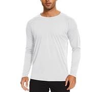 Homme T-Shirt à Manches Longues Protection Solaire Rashguard T-Shirt extérieur Anti-UV T-Shirt Décontractée Chemise Légère à Séchage Rapide pour Le Camping Les Voyages La Pêche ,Blanc,M