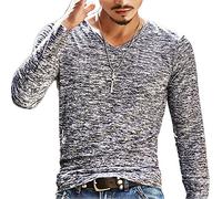 Homme T Shirt Basic Manches Longues Blouse Col V Casual Tops Slim Fit Automne Léger Colorée Mince de Couleur Tops Gris 2X-Large