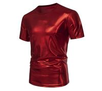 Homme T-Shirt Brillant T-Shirts MéTalliques Pour Hommes Tunique Brillante Effet Mouillé T-Shirt 70 - Costume Coupe AjustéE DéContractéS Pour Danse Disco Costume De BoîTe carnaval, boîte de nuit