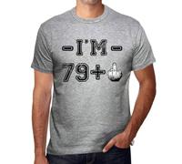 Homme Tee-Shirt 80 Ans Je suis 79 + Un Majeur - 80 Years I'm 79 + A Middle Finger - 80 Ans T-Shirt Graphique Idée Cadeau 80e Anniversaire Vintage Année 1945 Nouveauté Gris Chiné XL