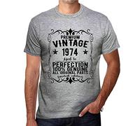 Homme Tee-Shirt - All Original Parts Aged to Perfection 1974 - 50 Ans T-Shirt Graphique Idée Cadeau 50e Anniversaire Vintage Année 1974 Nouveauté Gris Chiné XL