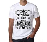 Homme Tee-Shirt - All Original Parts Aged to Perfection 1985 - 39 Ans T-Shirt Graphique Idée Cadeau 39e Anniversaire Vintage Année 1985 Nouveauté Blanc M