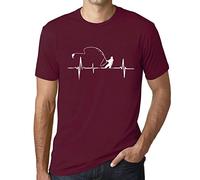 Homme Tee-Shirt Battement De Cœur du Pêcheur - Fisherman Heartbeat - T-Shirt Graphique Éco-Responsable Vintage Cadeau Nouveauté Bordeaux M