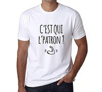 Homme Tee-Shirt C'est Qui L'patron T-Shirt Graphique Éco-Responsable Vintage Cadeau Nouveauté Blanc 3XL