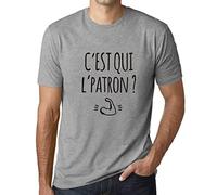 Homme Tee-Shirt C'est Qui L'patron T-Shirt Graphique Éco-Responsable Vintage Cadeau Nouveauté Gris Chiné S