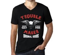 Homme Tee-Shirt Col V Des Problèmes Sans Stress Depuis 1987 - Trouble Maker Stress Free Since 1987 - 37 Ans T-Shirt Graphique Idée Cadeau 37e Anniversaire Vintage Année 1987 Nouveauté