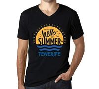 Homme Tee-Shirt Col V Il Est Temps De Dire Bonjour À L'Été À Tenerife - Time to Say Hello to Summer in Tenerife - T-Shirt Graphique Éco-Responsable Vintage Cadeau Nouveauté Noir Profond XL