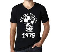 Homme Tee-Shirt Col V Le Métal Depuis 1975 - Metal Since 1975 - 50 Ans T-Shirt Graphique Idée Cadeau 50e Anniversaire Vintage Année 1975 Nouveauté Noir Profond XL
