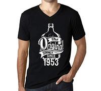 Homme Tee-Shirt Col V Le Pécheur Originel Depuis 1953 - The Original Sinner Since 1953 - 72 Ans T-Shirt Graphique Idée Cadeau 72e Anniversaire Vintage Année 1953 Nouveauté Noir Profond M