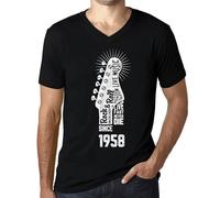 Homme Tee-Shirt Col V - Live Fast, Never Die Guitar And Rock & Roll Since 1958 - 66 Ans T-Shirt Graphique Idée Cadeau 66e Anniversaire Vintage Année 1958 Nouveauté