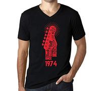 Homme Tee-Shirt Col V - Live Fast, Never Die Guitar and Rock & Roll Since 1974 - 52 Ans T-Shirt Graphique Idée Cadeau 52e Anniversaire Vintage Année 1974 Nouveauté Noir Profond XL