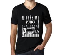 Homme Tee-Shirt Col V Millésime Vieilli à la Perfection 1980 45 Ans T-Shirt Graphique Idée Cadeau 45e Anniversaire Vintage Année 1980 Nouveauté Noir Profond 4XL
