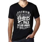 Homme Tee-Shirt Col V - Original Parts (Mostly) Aged to Perfection 1963 - 63 Ans T-Shirt Graphique Idée Cadeau 63e Anniversaire Vintage Année 1963 Nouveauté Noir Profond L