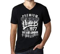 Homme Tee-Shirt Col V - Original Parts (Mostly) Aged to Perfection 1977 - 49 Ans T-Shirt Graphique Idée Cadeau 49e Anniversaire Vintage Année 1977 Nouveauté Noir Profond XXL