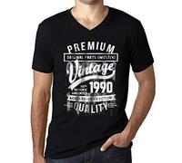 Homme Tee-Shirt Col V - Original Parts (Mostly) Aged to Perfection 1990 - 35 Ans T-Shirt Graphique Idée Cadeau 35e Anniversaire Vintage Année 1990 Nouveauté Noir Profond XL