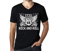 Homme Tee-Shirt Col V Ressentez Le Rock and Roll - Feel The Rock and Roll - T-Shirt Graphique Éco-Responsable Vintage Cadeau Nouveauté Noir Profond M